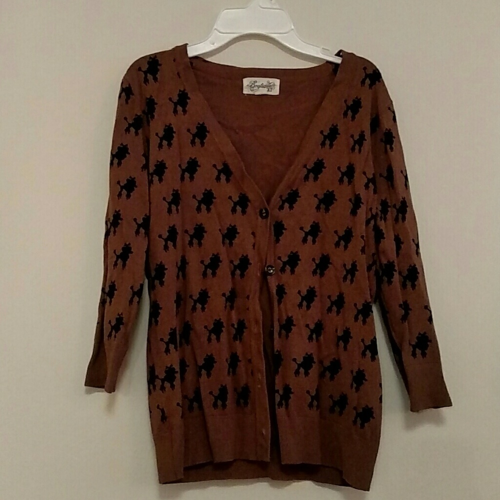 Brown + black poodle cardigan sweater forever 21 M